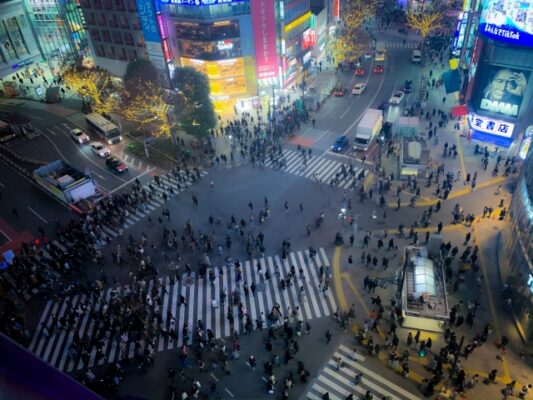 渋谷スクランブル交差点夜景